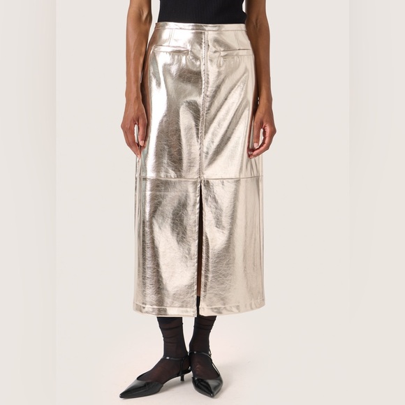 Soaked Danila Metallic Gold Midi Vegan Leather Skirt - Picture 2 of 10